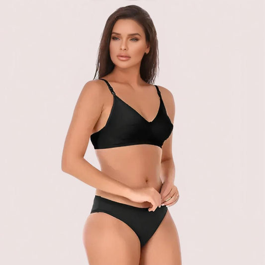 Timeless Black Cotton Bra Set